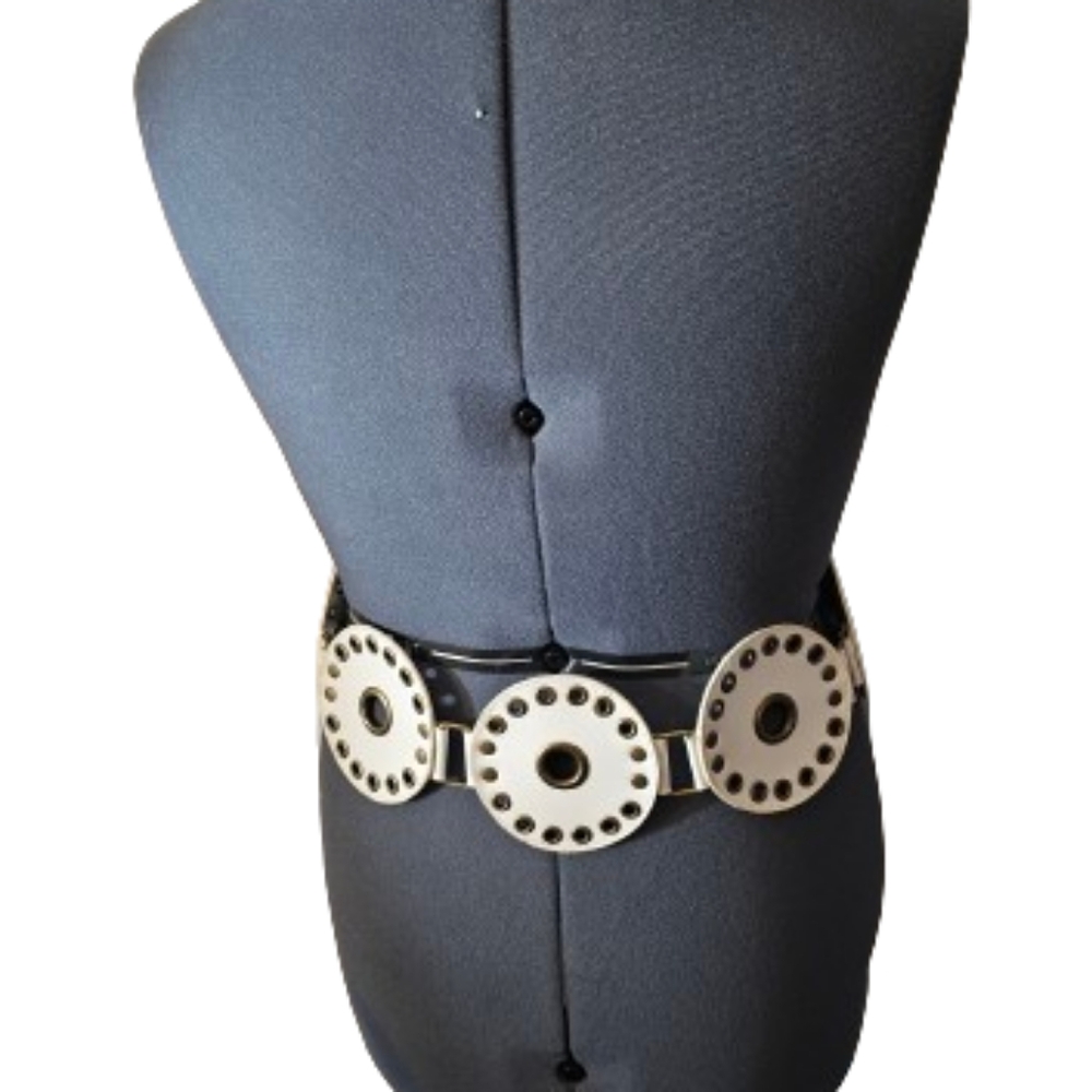 Vintage White Large Circle Leather And Metal Belt